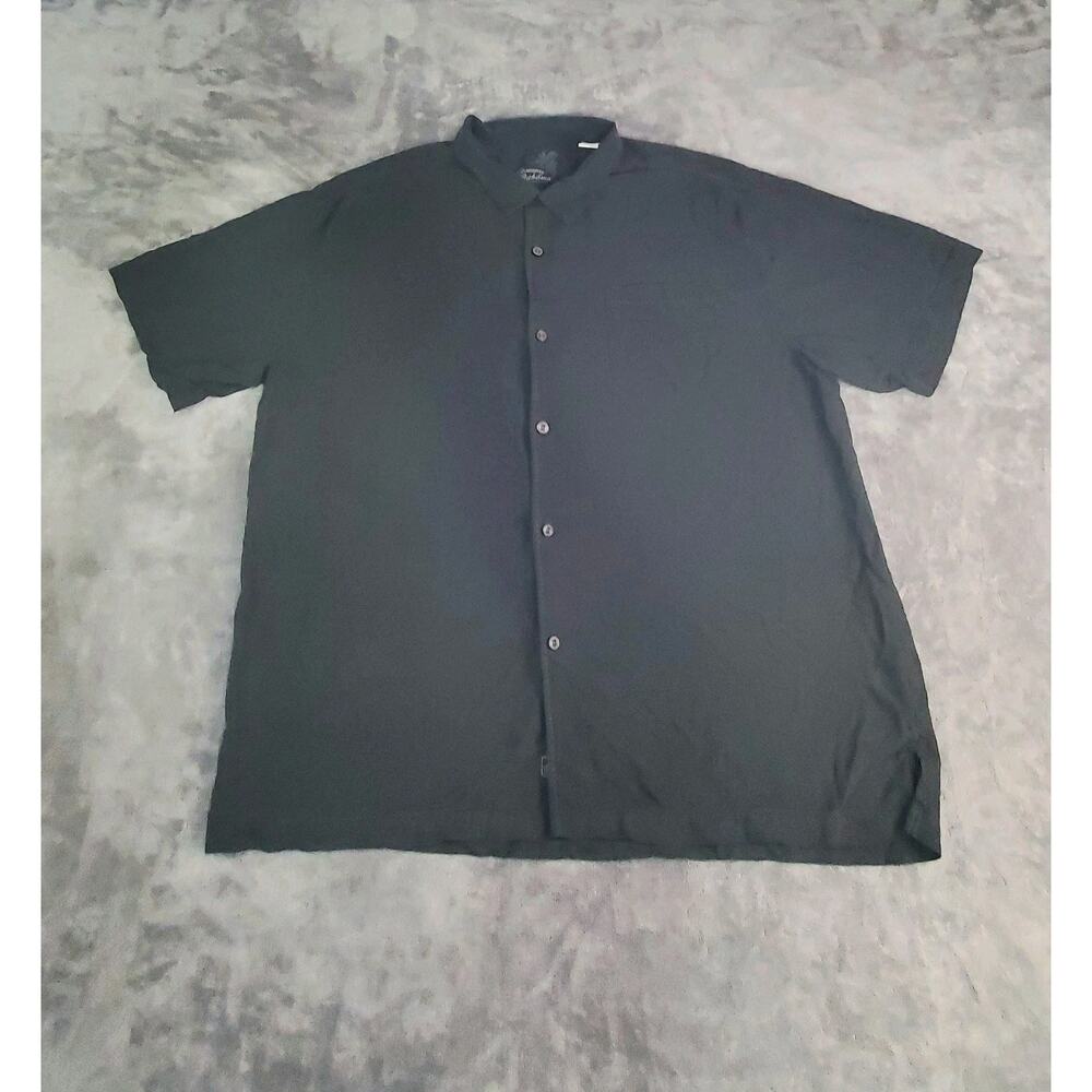 Tommy Bahama Shirt Mens Sz 2XL Black Silk Original Fit Button Casual Pocket C27